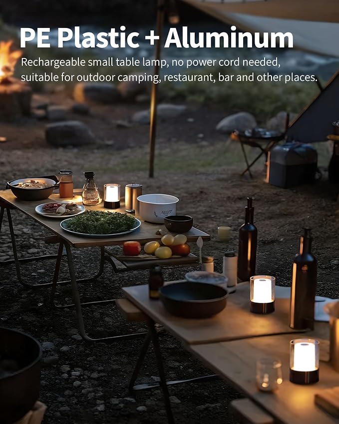 4" Black Cordless Table Lamp Set of 2, Outdoor Rechargeable Lamp | LED, Battery Operated, Portable, Touch Night Light for Dining Room, Camping, Bar, Party, Bedside, Bedroom, Home Decor, Gift