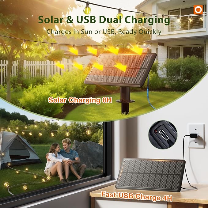 addlon 25FT 13LED Solar String Lights Outdoor Waterproof with Remote, USB | G40 Shatterproof Outdoor Lights, Dimmable Timer, 3 Modes, Solar Powered Patio Lights for Bistro Cafe Garden Camping Pergola