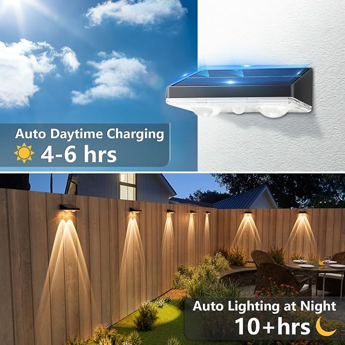 Solar Fence Lights,8 Pack Solars Deck Light,Warm White Color,Outdoor Bulb Waterproof Led IP65,Power Patio Lamp with Lenses for Outside/Backyard/Railing/Yard(Black)