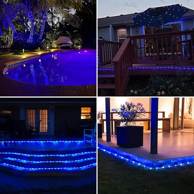 RUICHEN Solar Rope Lights Outdoor String Lights, 16.5 Ft 50 LED Tube Light Waterproof Copper Wire Fairy Lights for Garden Fence Yard Christmas Wedding Party (Blue)