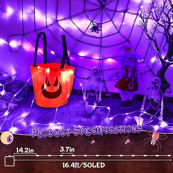 Purple Fairy Lights Outdoor Waterproof 9.8ft 30 LED, Purple Halloween Lights Battery Operated with Timer for Indoor & Outdoor Christmas Halloween Decorations Garland Party Garden