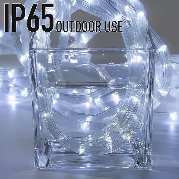 Ripple Tube LED Rope Lights with Remote Control - 8 Modes, 360° Glow,Waterproof for Outdoor/Indoor,Garden,Wedding,Pool,Patio,Christmas Decor (White, 33ft)