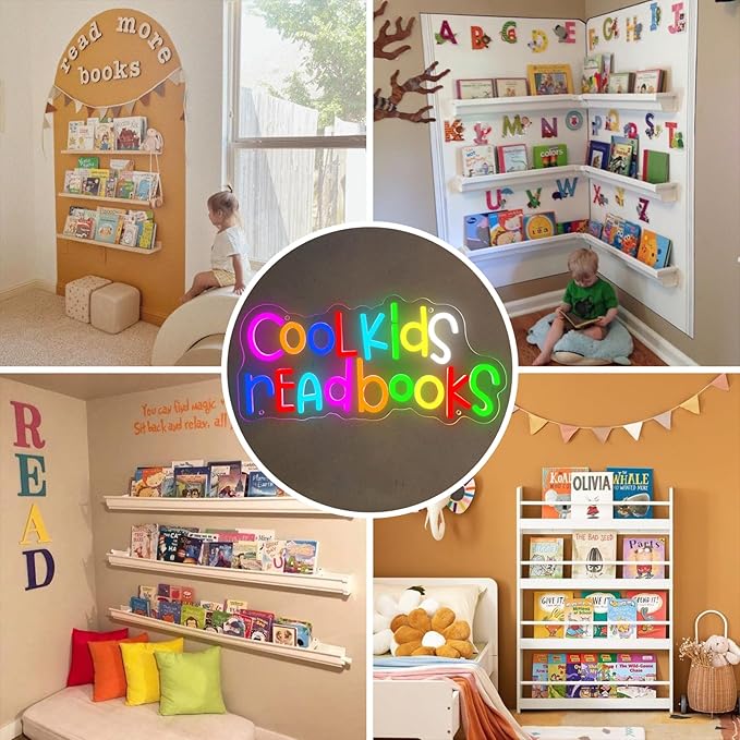 Cool Kids Read Books Neon Sign,Neon Lights for Classroom Reading Corner Bedroom Library,Read Sign for Book Lovers Christmas Gift for Kids & Teens