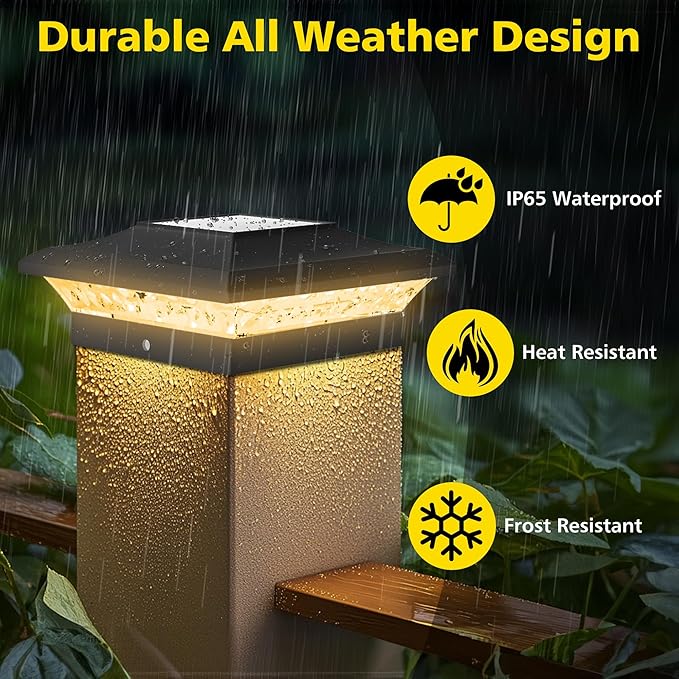 T-SUN Solar Post Cap Lights with Auto-Change Colors- for Vinyl/Wooden Posts IP65 Weatherproof Outdoor Solar Fence Post Lights for Deck, Porch, Garden & Stairs(12-Pack,RGB)