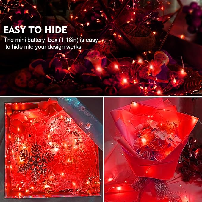 AIKEI 6 Pack LED Fairy Lights Battery Operated, Mini String Lights Waterproof 7ft 20 Led Firefly Starry Lights for Wedding Party Bedroom Garden Christmas Decoration Red