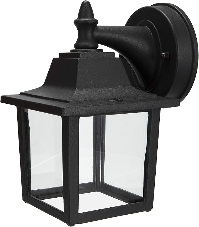 Outdoor Wall Light Fixture, Rustproof Aluminum, Glass | Exterior Porch Light Wall Sconce Lantern for House, Patio, Garage, Waterproof, E26 Socket 60W Max, Black, 1 Pack