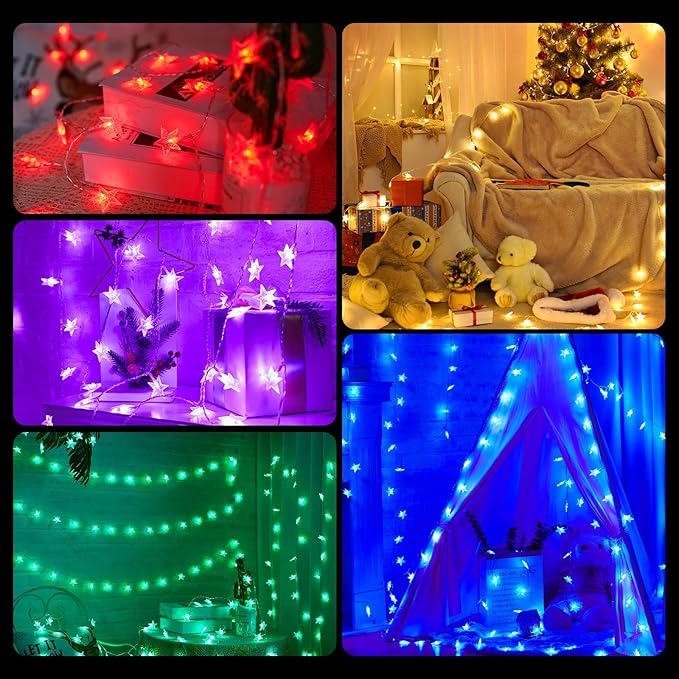 Minetom Star String Lights Battery Operated - 17 ft 50 LED Color Changing Star Fairy Light with Remote and Timer, 16 Single Colors and 7 Modes Starry Lights for Bedroom Dorm Christmas Halloween Decor