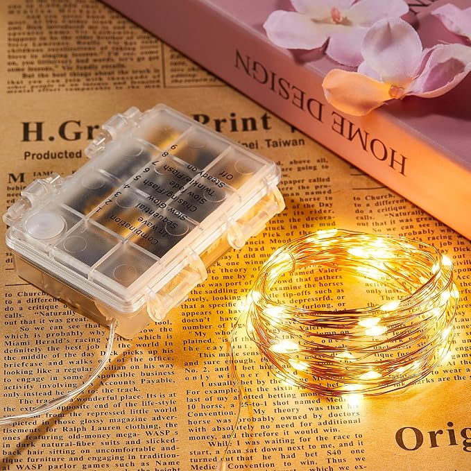 Ariceleo 4 Pack 16.4 Ft. Battery Operated Outdoor String Lights with Remote & Timer, LED Warm White Fairy Lights, Waterproof Twinkle Lights for Bedroom, Dorm, Mason Jar, Wedding, Party, Christmas