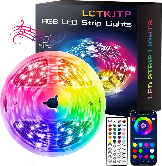 LED Strip Lights,RGB Music Sync Color Changing Led Lights with Smart App Control Remote & Remote Control,LED Lights for Bedroom,Room Essential,Sense of Atmosphere Decorations(65FT-1Roll)