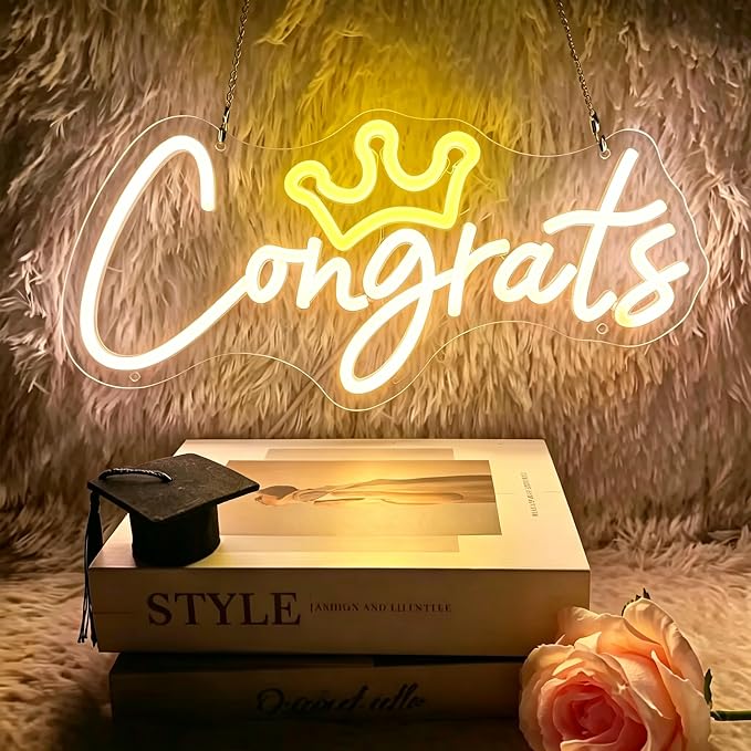 Congrats Grad Neon Sign with Crown, Graduation Decorations 2026 | Congrats Led Light Signs for Wall Decor, Bedroom Bar Club Colleges Wedding Birthday Party Decor Gifts