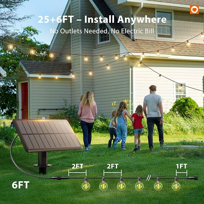 addlon 25FT 13LED Solar String Lights Outdoor Waterproof with Remote, USB | G40 Shatterproof Outdoor Lights, Dimmable Timer, 3 Modes, Solar Powered Patio Lights for Bistro Cafe Garden Camping Pergola