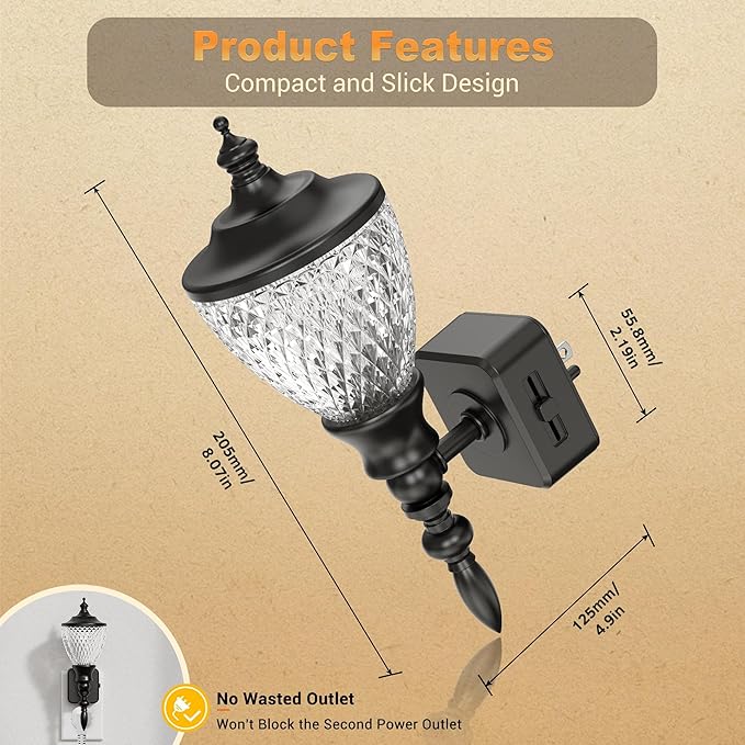 JandCase Night Lights Plug into Wall, 3000K Soft White, Dusk to Dawn Sensor, 0-100LM Dimmable Industrial Night Light, for Bedroom, Bathroom, Living Room, Hallway