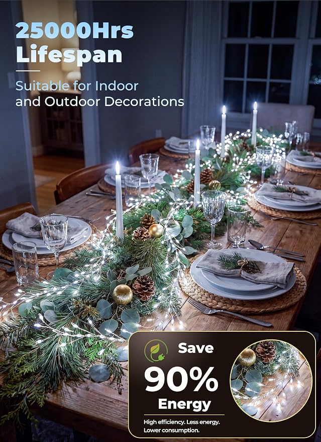 Flowing Fairy Lights Plug in with 14 Modes, 10FT 388LED Twinkle String Lights Indoor, Christmas Tree Lights Indoor Waterproof for Bedroom Christmas Home Room Decor, Cool White