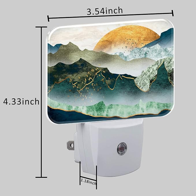 Green Mountains Plug in Night Lights, Golden Sunset Nightlight Plug Into Wall Dusk to Dawn Sensor for Kid Girls Boys Women Men Bedroom, Hallway, Kitchen, Bathroom, Stairs Decor