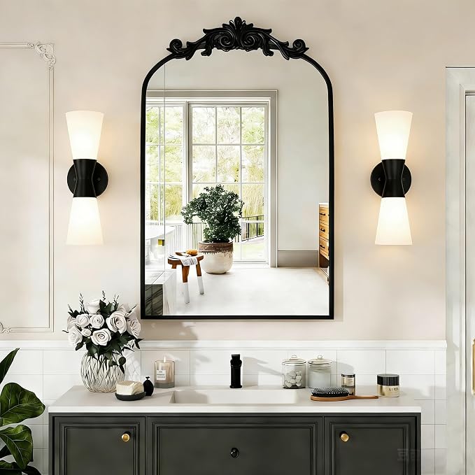 Bathroom Wall Sconce, Modern Indoor Vanity Light Fixtures 15",Up Down Lighting, Wall Mount Lamp for Living Room Bedroom Hallway Stairway Fireplace Mirror E26 Base 1PC White&Black