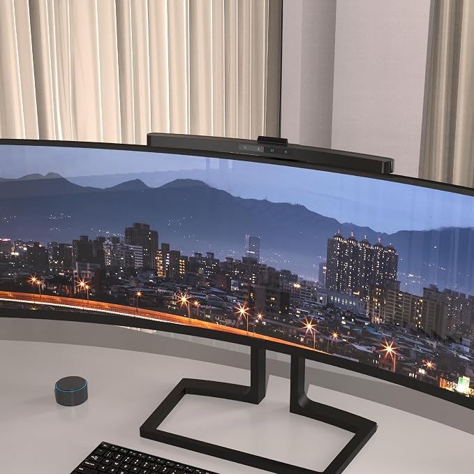 ScreenGlow Pro 17.72' Curved Monitor Lamp: Modern, 3000K~6500K CCT Adjustable, Dimmable, 5W LED, Eye Protection, Space Saving, Includes Mini Remote & USB C Cable, for Laptop, Keyboard