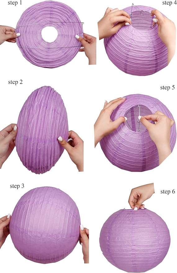 Pack Of 6 Round Paper Lanterns Lamp Wedding Birthday Party Decoration (Lilac, 6"/15CM)