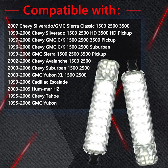 LED Side Door Panel Courtesy Lights Fit for Chevy Sierra GMC C/K | Fit for Yukon Silverado 1500 2500 3500 Avalanche, Suburban, Hum-mer H2 Car Interior Panel Lighting,4 Pcs