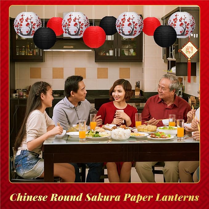 Mudder 20 Pack Japanese Sakura Paper Lanterns, Red Black White Hanging Lantern Decorations, Asian Zen Theme Party Decor for Hibachi Birthday Wedding Restaurant Home Decoration