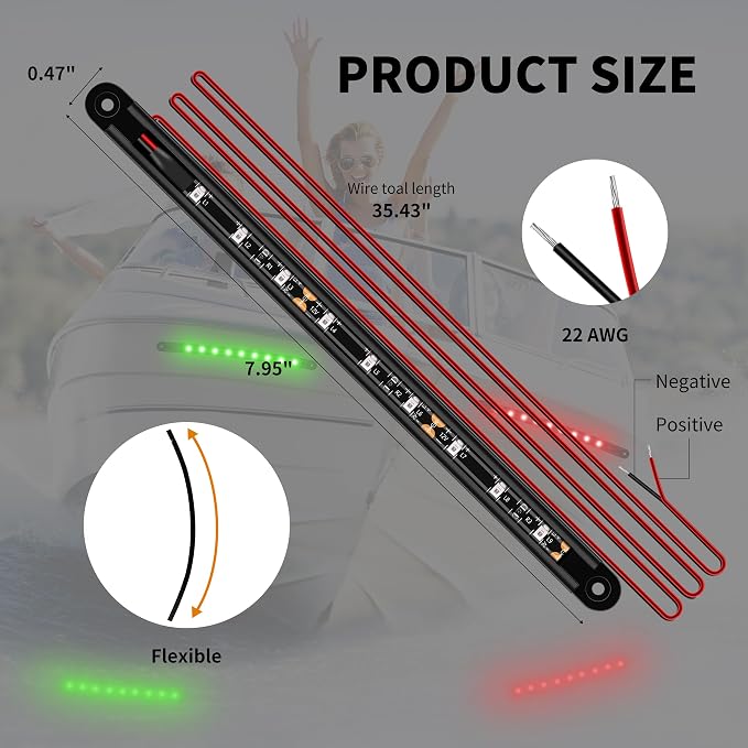 RVZONE Boat Navigation Lights, Navigation Lighting For Boats Led, Marine Lighting For Night Fishing, Boat Red and Green Bow Lights, Deck Lights for Marine, Yacht, Kayak, BassBoat, Pontoon