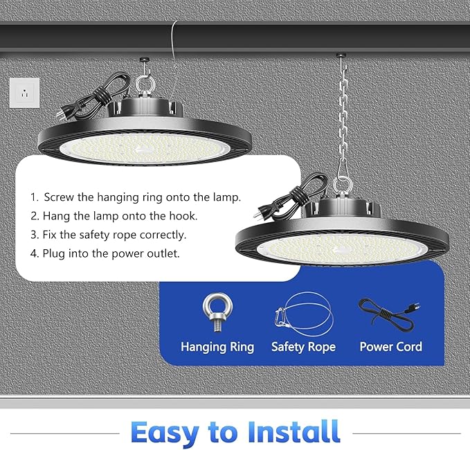 LED High Bay Light, 200W 28000lm 5000K High Bay Led Shop Light with Plug 5' Cable and Hook Ring, UFO High Bay Led Lights for Garage Gym Warehouse Workshop