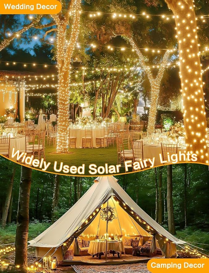 Solar String Lights Outdoor, 4Pack 800LED 288FT Fairy Lights Warm White | 8 Modes, Memory, Auto On/Off, Waterproof Copper Wire Twinkle Lights for Outside Garden Tree Patio Fence Wedding Xmas Decor