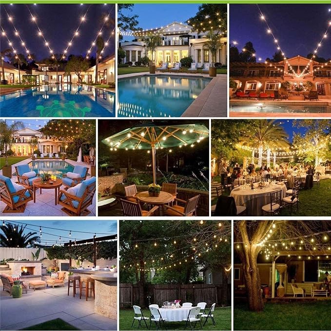 Outdoor String Lights Commercial Grade 96ft Waterproof with 30 S14 Shatterproof Dimmable LED Bulbs, Heavy Duty Hanging Lights for Patio Garden Backyard Decoration, 2W 2x48ft Strands
