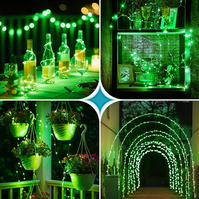 kolpop 4 Pack Green Fairy Lights Battery Operated, 39FT 120 LED Twinkle String Lights with Timer & Remote, 8 Modes Waterproof Halloween Lights for Tree Wreath Indoor Outdoor Xmas Halloween Decor