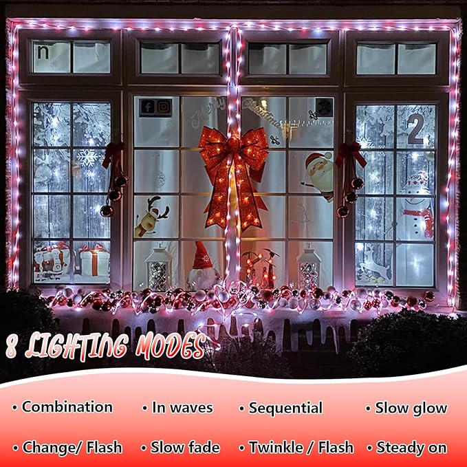 YEGUO Solar Rope Light Outdoor Waterproof, 66ft 200 LED Candy Cane String Lights, 8 Modes Tube Christmas Lights in Clear Thin Tube