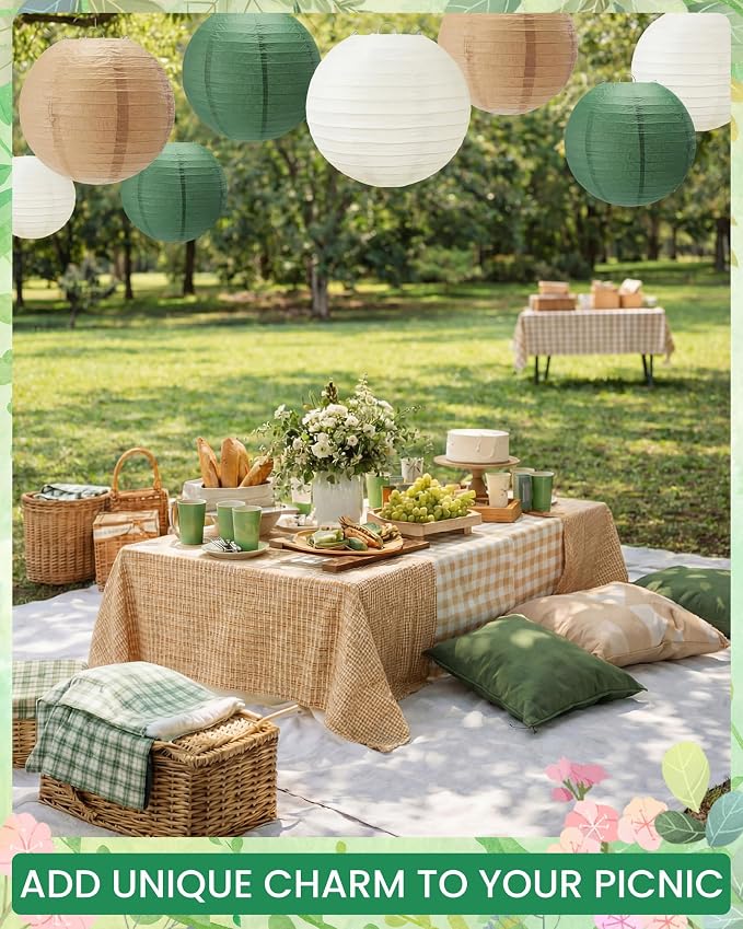 Treela 48 Pcs Paper Lanterns Party Decorations Chinese Round Paper Decor 4/6/8/10 Inch Asian Hanging Lamps Decorative for Birthday Party Wedding Bridal New Year Supplies(Dark Green)