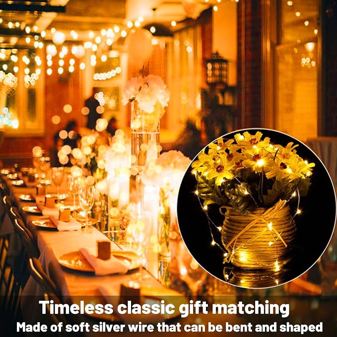 16 Pack 30 Led Fairy Lights Battery Operated String Lights 10 Feet Waterproof Twinkle Lights Mason Jar Lights Silver Wire Firefly Lights for Christmas Party Wedding Patio Warm White