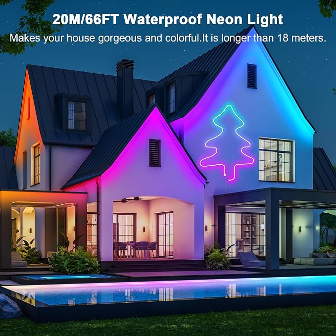 Cozylady RGB Neon Light LED Rope Light,Waterproof Bluetooth APP Remote Control Music Sync Strip Light,24V Flexible DIY Silicone Light for Bedroom Home Indoor Outdoor Decoration