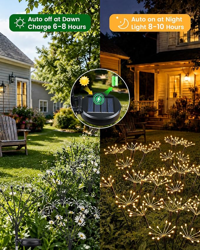 OZS 6 Pack Solar Firework Lights Outdoor, 360LED Solar Garden Lights | 8 Lighting Modes, IP65 Waterproof, Outdoor Lights Solar Powered for Yard, Pathway, Flowerbed, Planter, Gifts for Mom