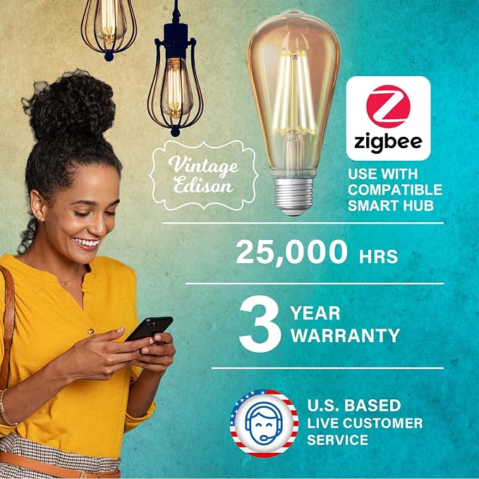 Sengled Zigbee Smart Edison Bulbs, Smart Hub Required, Work with SmartThings and Echo with Built-in Hub, Voice Control with Alexa and Google Home, Amber Warm 2000K LED E26 Edison Bulb, 60W Eqv. 6 Pack