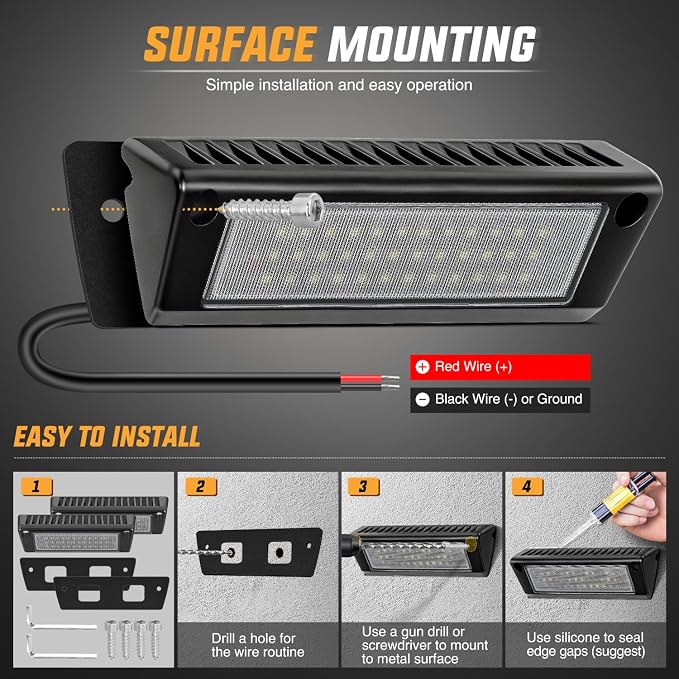 Nilight 2PCS 9 Inch RV Exterior Lights White Beam for RV Trailer Camper SUV | 2PCS LED porch scene cargo light, black aluminum housing, 12V 24V waterproof for RVs trailers campers 5th wheels