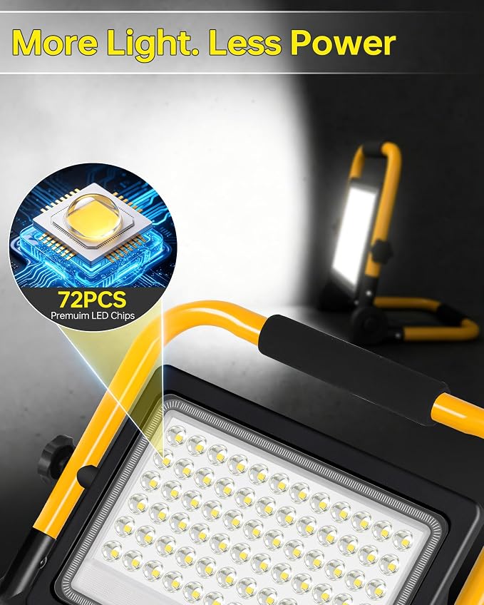 2 Pack 7200LM LED Work Light with Switch, IP66 for Garage Workshop | 60W Flood Light Outdoor, Portable Job Site Lighting with Stand, 5000K Daylight Worklight for Construction Car Repairing