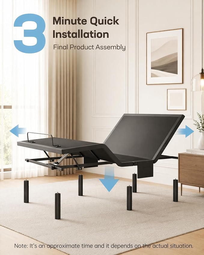 Marsail MS01-1 Full Adjustable Bed Frame with Massage + 10-inch Gel Memory Foam Mattress, Adjustable Bed Base with Under-Bed Nightlight, Wireless Control Massage Adjustable Bed, Full
