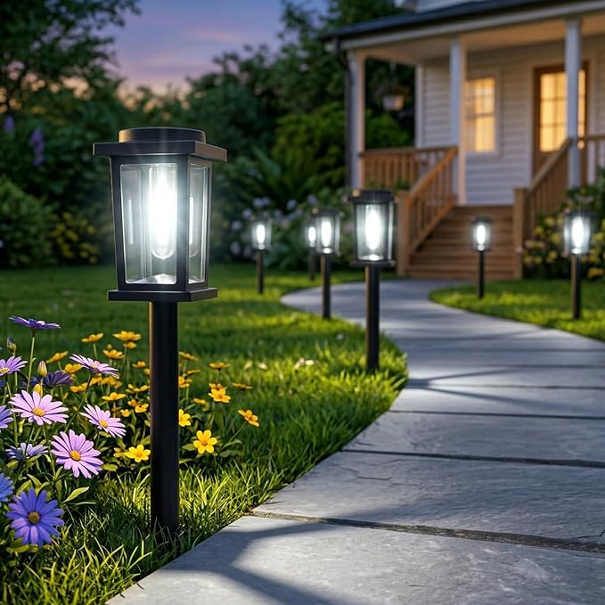 Melunar Solar Pathway Lights Outdoor, 12 Pack Solar Powered Garden Lights Waterproof, Auto On/Off Outdoor Landscape Lights for Patio, Walkway, Driveway, Lawn, Pool Decor. (Cold White)