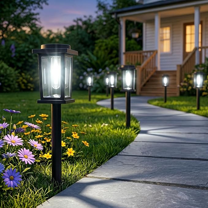 Melunar Solar Pathway Lights Outdoor, 8 Pack Solar Powered Garden Lights Waterproof, Auto On/Off Outdoor Landscape Lights for Patio, Walkway, Driveway, Lawn, Pool Decor. (Cold White)