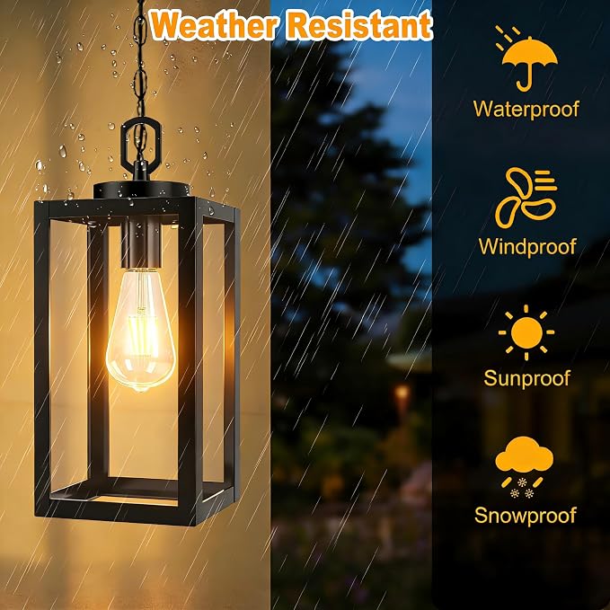 13" Outdoor Pendant Light for Porch - Farmhouse Exterior Hanging Lantern with Clear Glass,Weatherproof for Entryway, Doorway, Patio, Garden, and Outdoor Spaces