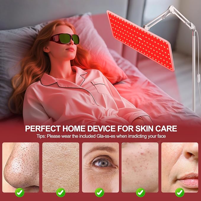 Morfone Red Light Therapy for Body Face Tri-Wavelength 660nm, 850nm, 940nm | LED Infrared Light Therapy Lamp Panel with Adjustable Stand Protective Glasses, Home Use, Gift for Women Girl, White M