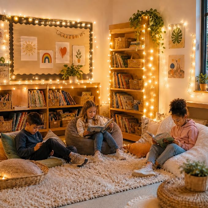 PJT 200 LED Classroom String Lights 66FT Warm White Fairy Lights, Teacher Classroom Decor Plug in Lights with 8 Lighting Modes for Bulletin Board, Reading Corner, Wall, Back to School, Home Decor