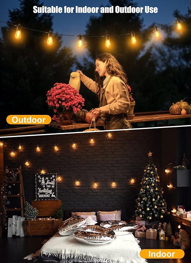 Minetom 34FT Solar String Lights Outdoor with Remote, Patio Lights | with 10 LED Shatterproof Bulbs and Hooks, E26 Socket and Type-C Port,Waterproof Hanging Lights for Outside Cafe Garden Bistro