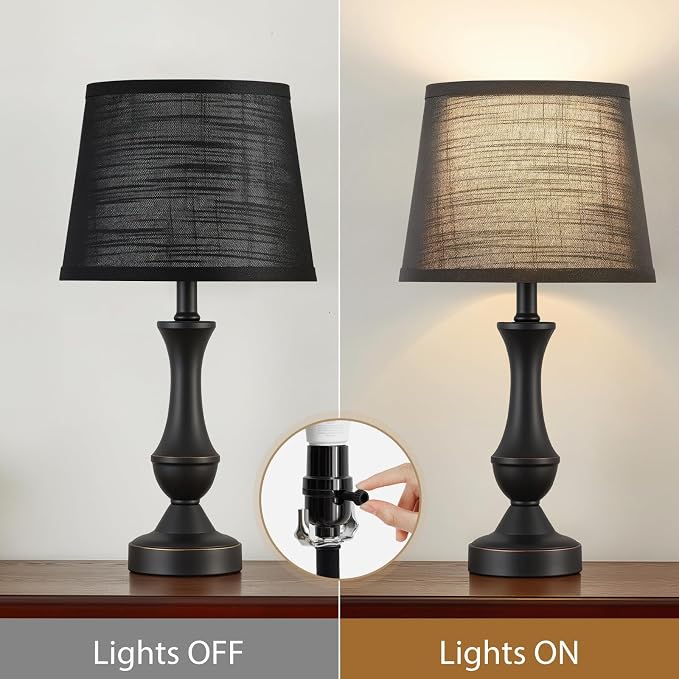 Luvkczc Table Lamp Set of 2, 19" Mordern Bedside Lamps for Living Room & Bedroom, Linen Shade Desk Lamps for Nightstand, Office, Study(Bulb not Included)