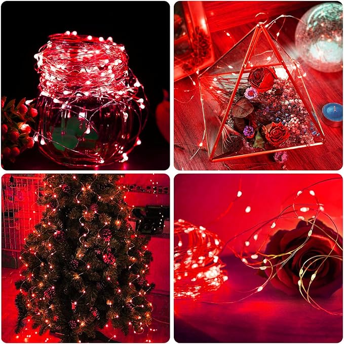 12 Pack Red Fairy Lights Battery Operated, 7ft 20 LED Mini String Twinkle Lights for Valentine's Day Easter Christmas Halloween Mason Jars Centerpiece Table Decorations (12, Red)
