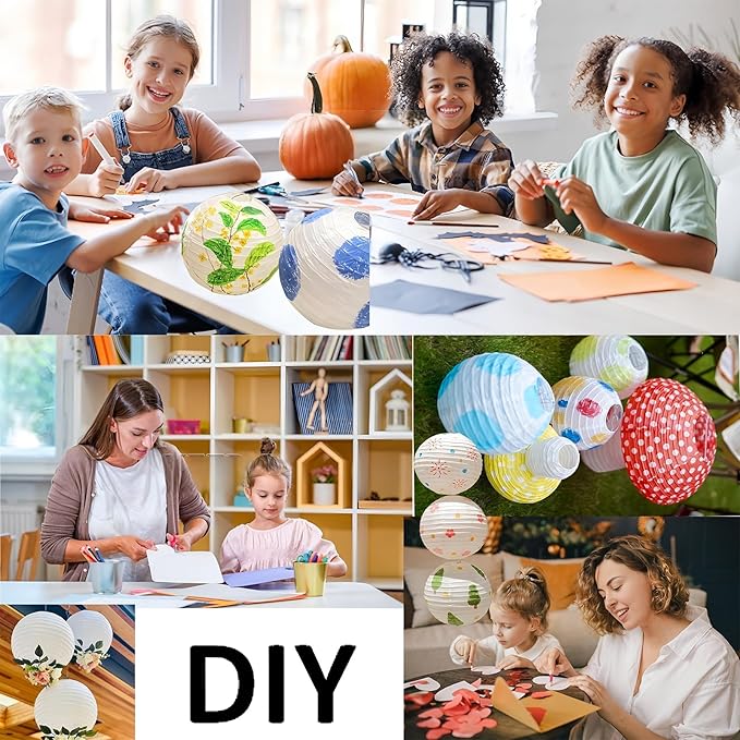 12Pcs Paper Lanterns 6”, 8”, 10”, 12”,Paperlanterns Party Decoration, White Paper Lanterns for Wedding, Bridal, Birthday, Outdoor, Home, Garden, Holiday and Party.