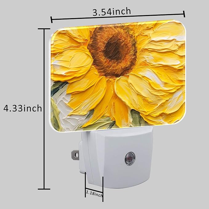 Sunflower Oil Painting Night Light Plug into Wall, Sunflower Night Light with Dusk to Dawn Sensor for Kid Girls Boys Women Men Bedroom, Hallway, Kitchen, Bathroom, Stairs Decor