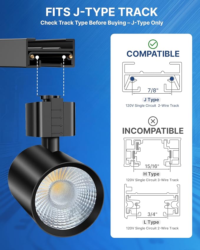 LED J Track Lighting Heads, 10W (60W Eq.), 5CCT (2700K-5000K), 800LM CRI90 Dimmable Track Light Head, 36°COB Spotlight, J Type Compatible Track Light for Accent Lighting, Black, 6 Pack