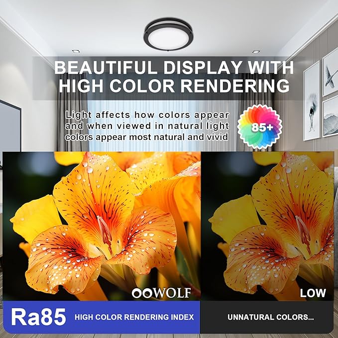 OOWOLF 4-Pack 13” LED Flush Mount Ceiling Light Fixture, 5CCT Adjustable 3000K/3500K/4000K/5000K/6000K Ceiling Lights, 36W Brightness Dimmable Lighting, ETL Listed, for Hallway Bathroom or Kitchen