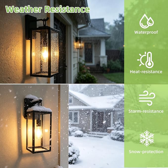 hykolity 18 Inch Outdoor Wall Light, Waterproof Lighting for House Exterior | Large Size Black Outdoor Light Fixture Wall Mount with Glass Shade, Lantern Light for Patio, Yard, Garage, Backyard, 1 Pack